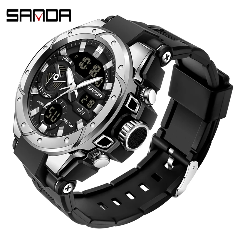 Men\'s Multifunctional Outdoor Waterproof Electronic Watch Digital Wristwatches SANDA 3313 Student Fashion Trend Military Style