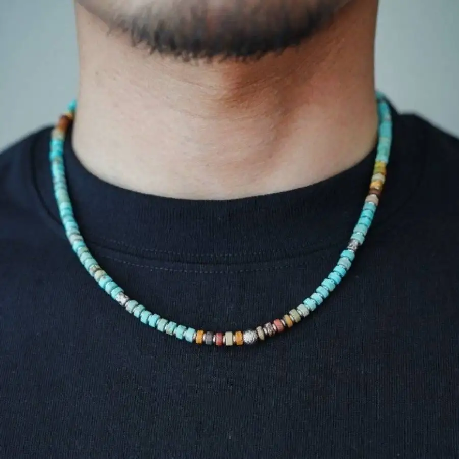 

Handmade Turquoise spacer beads necklace,men's cuff button necklace,Ramadan prayer bead,women's meditation,holiday gift