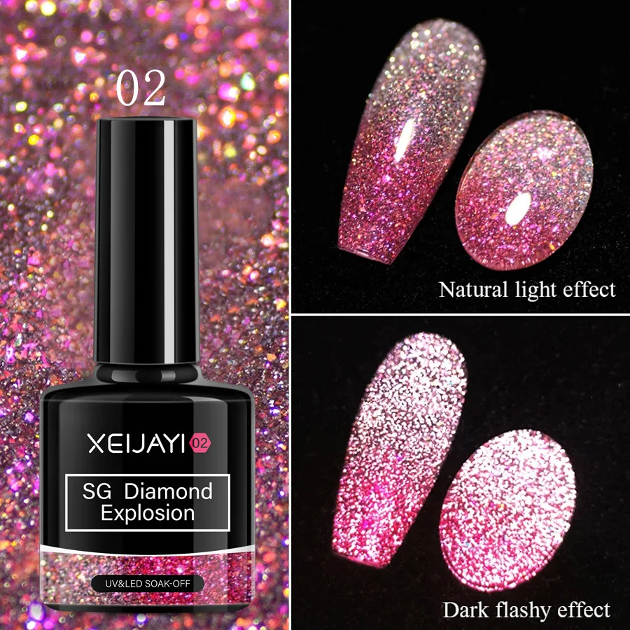 Reflexivo Glitter Gel Esmalte, Super Flash, Colorido, Diamante Piscando, Semi Permanente, Soak Off, Verniz Gel UV, 8ml