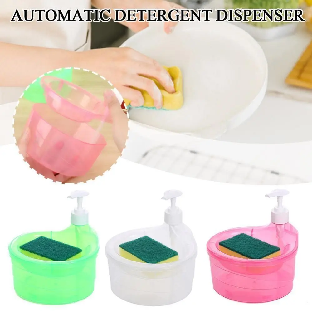 With Cleaning Sponge Automatic Detergent Dispenser Press-Type Manual Dish Soap Dispenser Plastic Soap Pump Dispenser