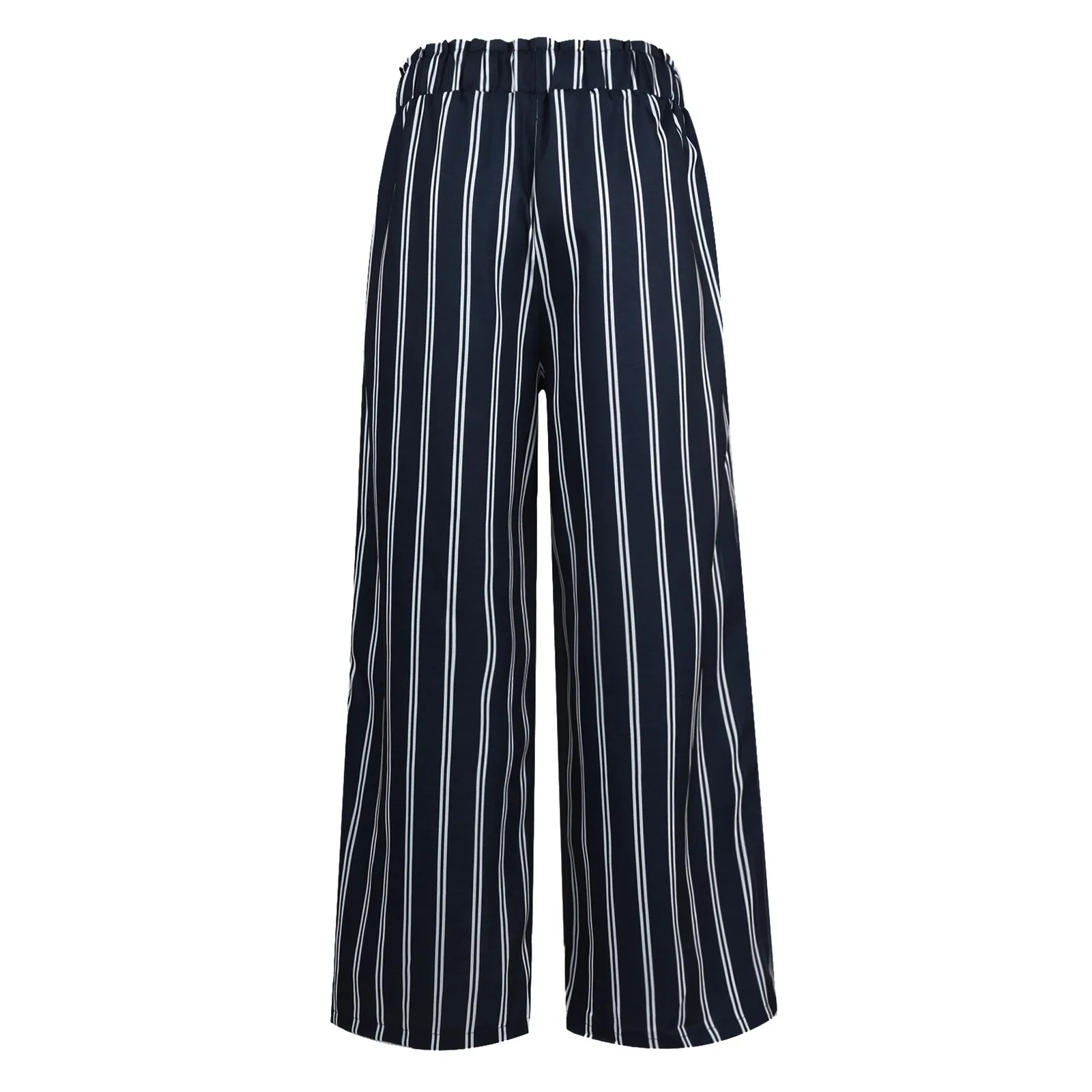 Pantaloni a gamba larga a righe Pantaloni casual larghi da donna Estate Nuovi pantaloni larghi dritti in vita elastica a vita alta con tasche