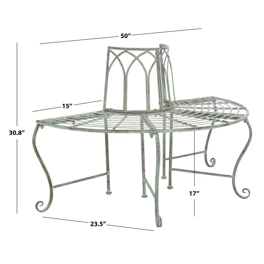 Outdoor Collection Abia Victorian Antique Dark Green Wrought Iron 50inch Wide Tree Bench
