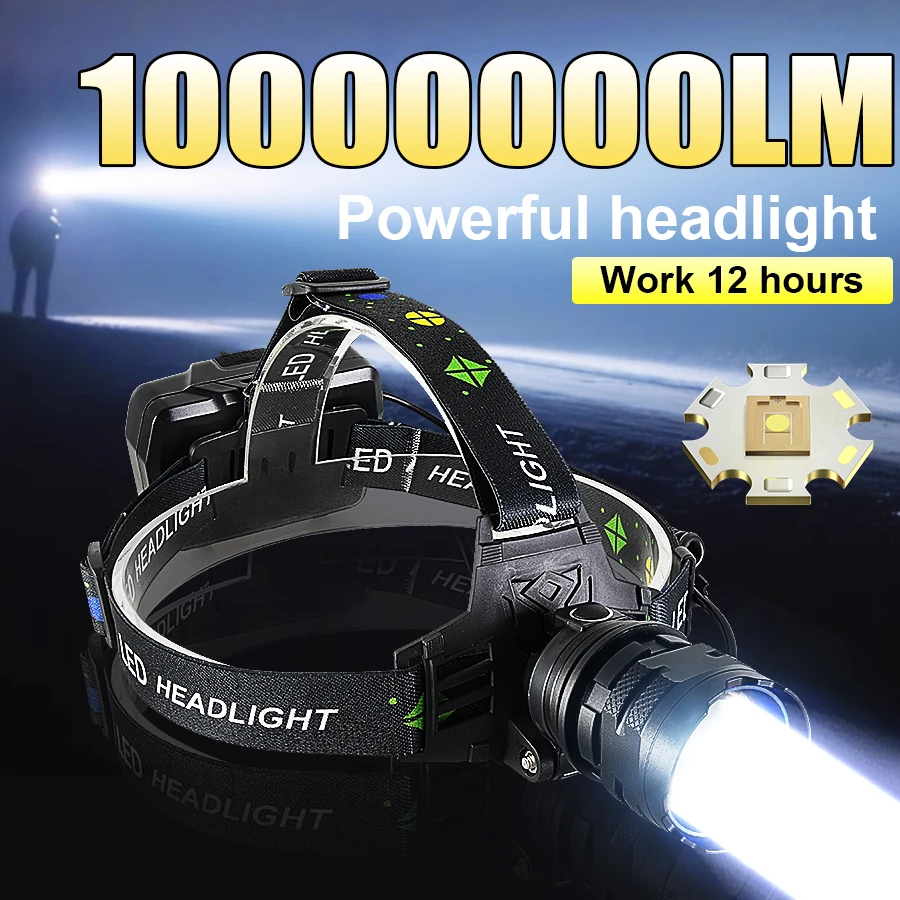 800W USB Rechargeable Aluminum Alloy Headlamp Super Bright Front Head Lamp 5 Lighting Modes Zoomable Head Lights Forehead Light