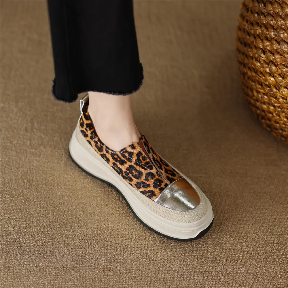 MILI-MIYA New Arrival Women Cow Leather&Horse Hair Sneakers Platform Heels Slip On Round Toe Mixed Color Handmade For Ladies