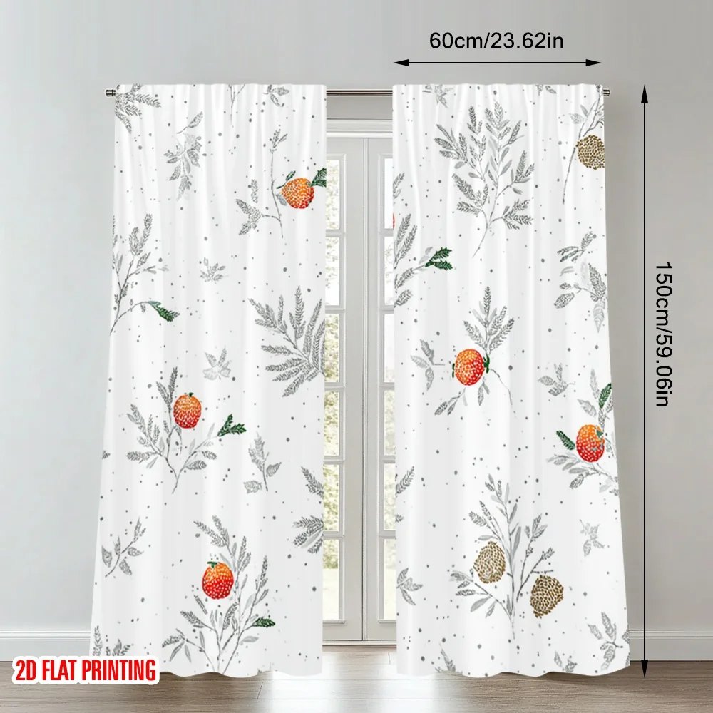 2 قطعة 2D الطباعة المسطحة عيد ميلاد سعيد الستائر عيد الميلاد الشتاء فروع الحلي الرقمية المطبوعة البوليستر الستائر احتفالي الجدار #2