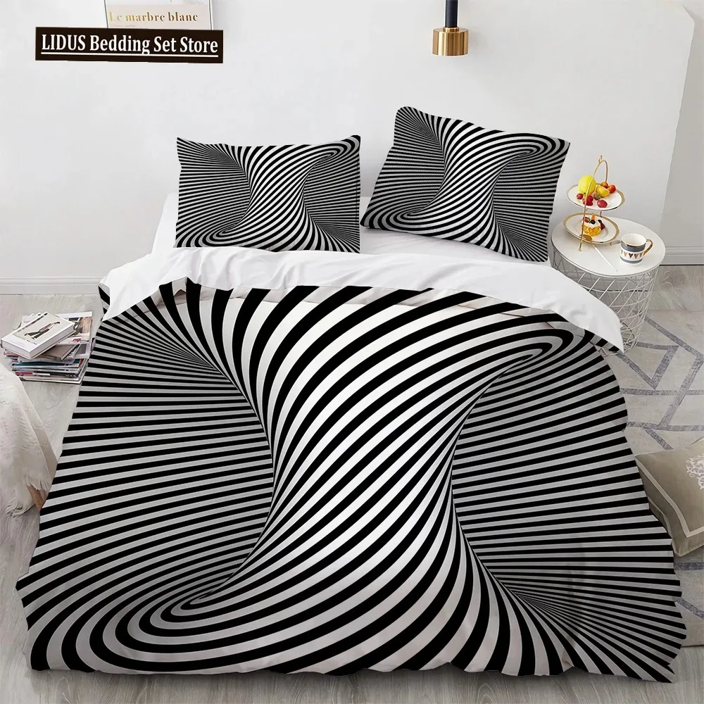 3D Print Abstract Psychedelic Swirl Duvet Cover Set Blue Green Stripe For Teens Bedding Set Art Comforter Cover King Queen Size