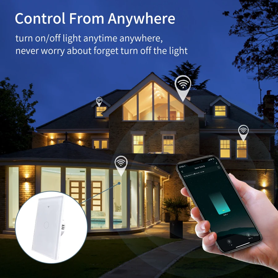 Tuya WiFi Smart Light Switch Neutral Wire/No Neutral Wire Required Wall Touch Switch 1/2/3 Gang Switch For Alexa Google Home