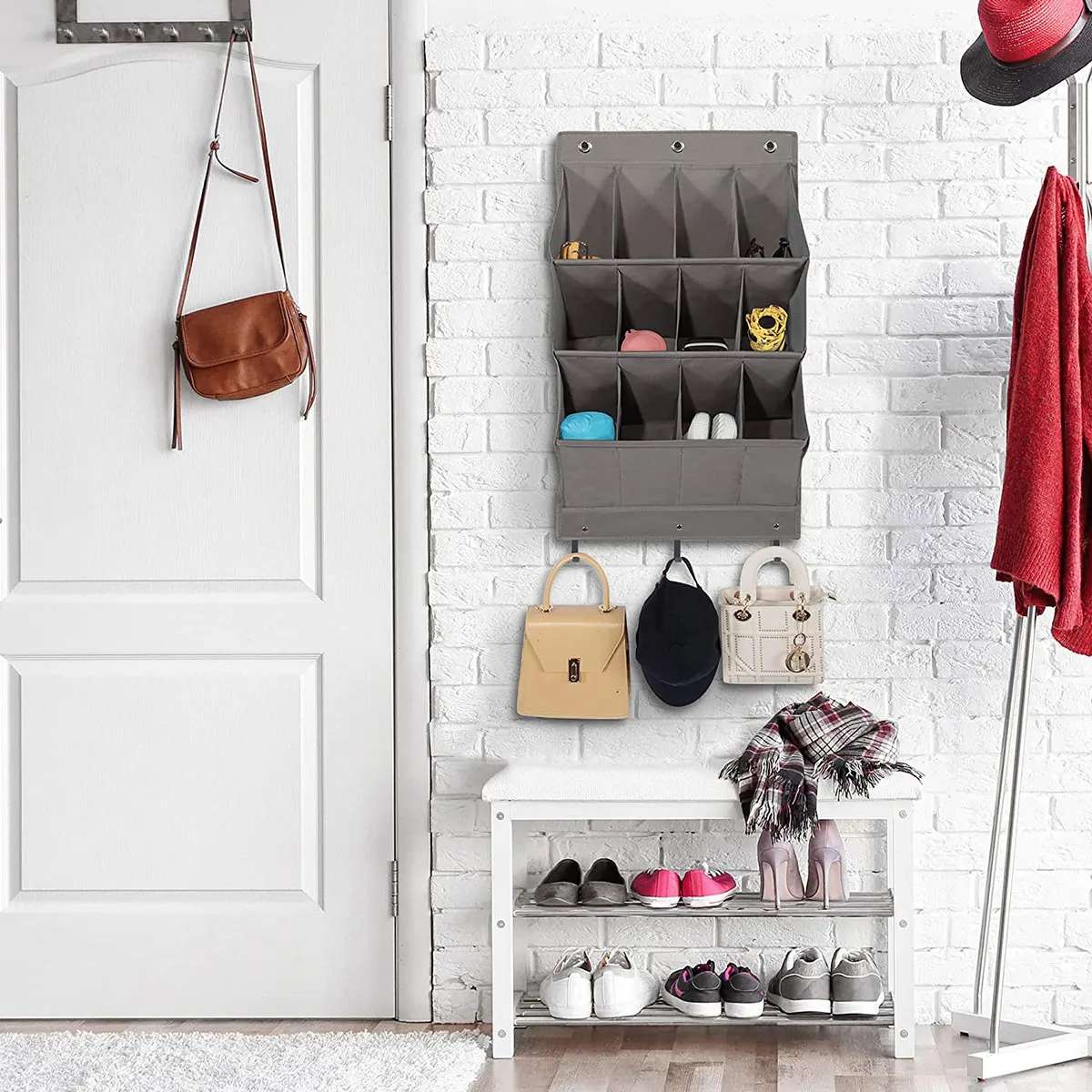 12 Pockets Shoes Organizer Rack Hanging Organizers Space Saver Hanging Over The Door Behind Closet Organizer Storage Hanger Bags