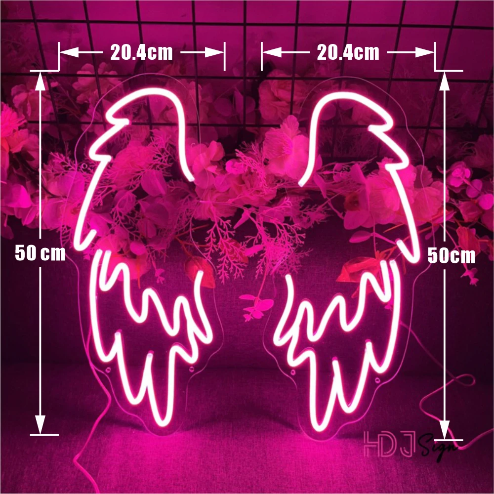 Imagem -02 - Personalizado um Par de Asas de Anjo Sinal de Neon Led Decoração da Parede Luz Personalizada Fundo Festa de Casamento Bar Presente para Meninas