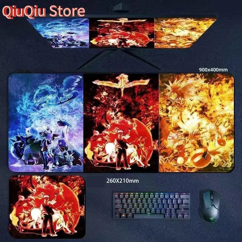 Tapis de souris Pokémon Go Pikachu, Extra-large et épais, pour clavier d'ordinateur, bureau, 90x40/80x30/60x30/26x21cm, décoration de bureau de dessin animé mignon