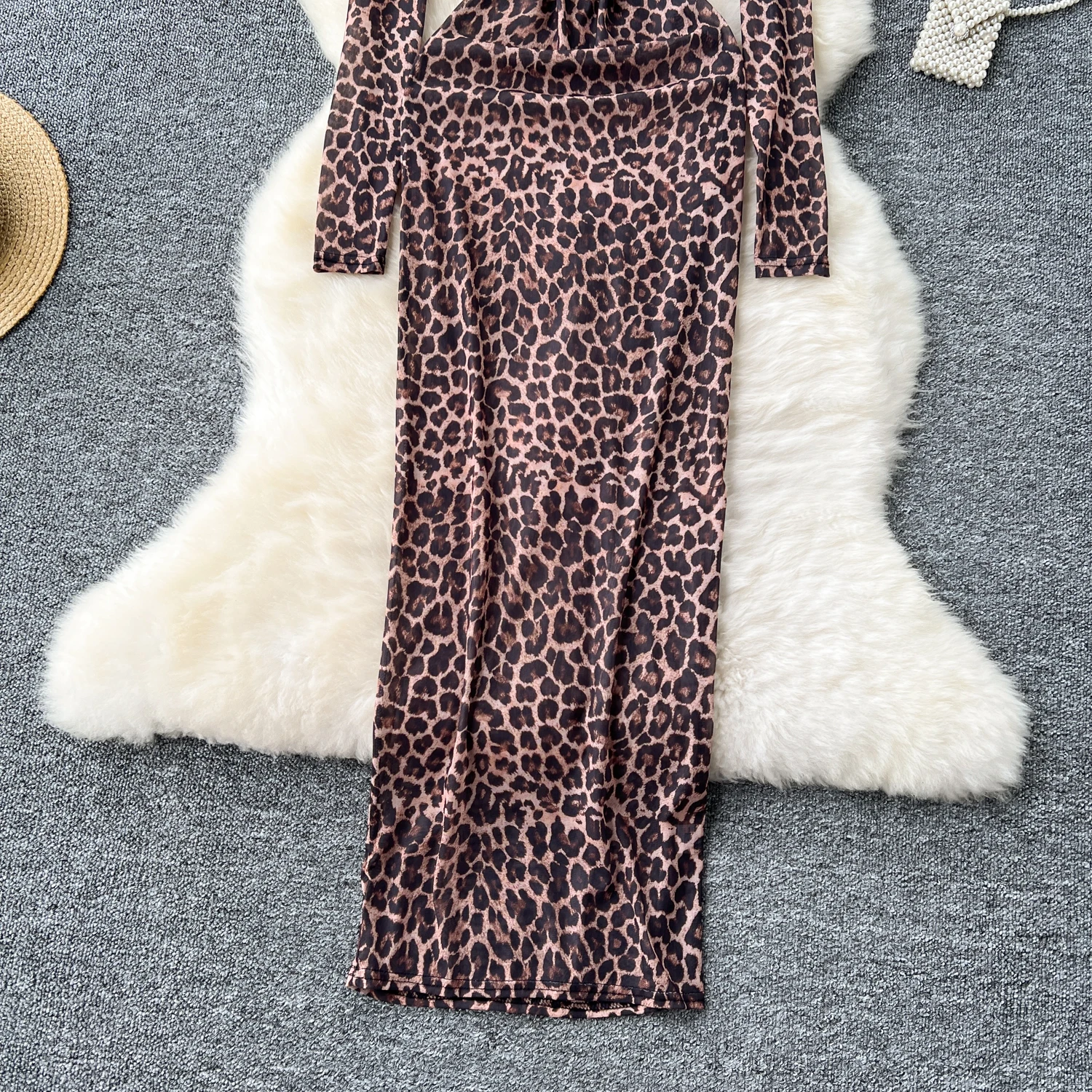 Vestido elegante de leopardo con cuello redondo para mujer, malla transparente, manga suelta, elegante, fiesta de verano, moda Retro