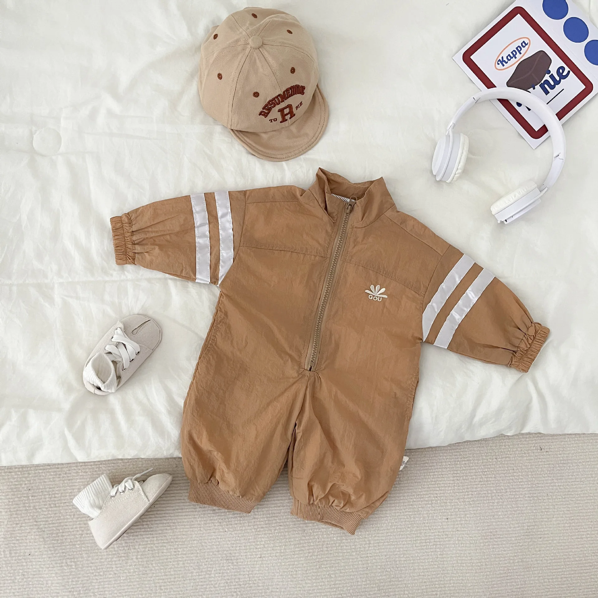 2024 Spring Autumn Korean Baby Boys Overalls Cotton Long Sleeve Turtleneck Zipper Infant Boys Bodysuit Toddler Boys Outfits