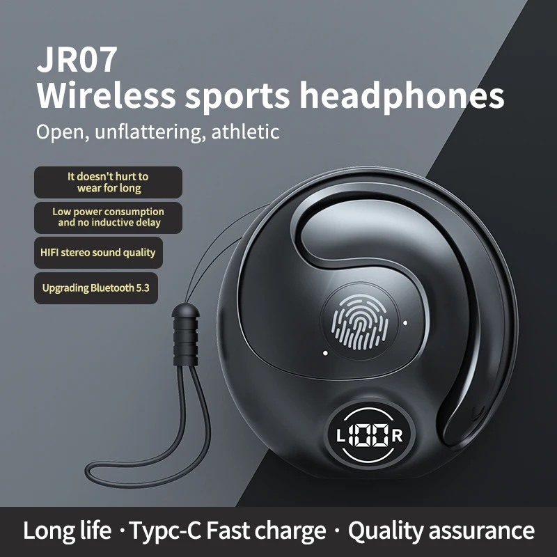 

JR07 Bluetooth Earphones Conduction Open Ear Hook Wireless Sports Gamers Headphones 9D Stereo Waterproof Noise Reduction Headset