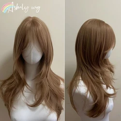 Light Brown Wig Female Headband Body Honey Brown Wavy Rose Hair Net Models in French Bangs High Level Simulation Hair Wig 가발