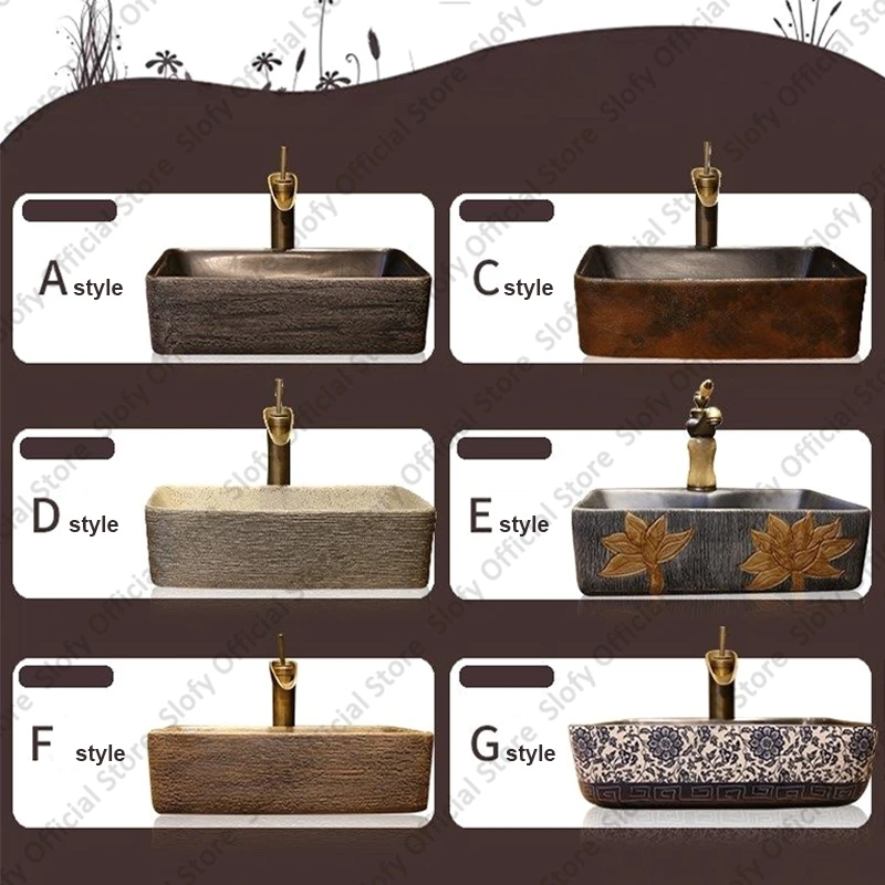 Square Classical Artistic Ceramic Sinks Bowl  Vintage Simplicity Countertop Washbasin High-quality Hotel Household Bathroom Sink