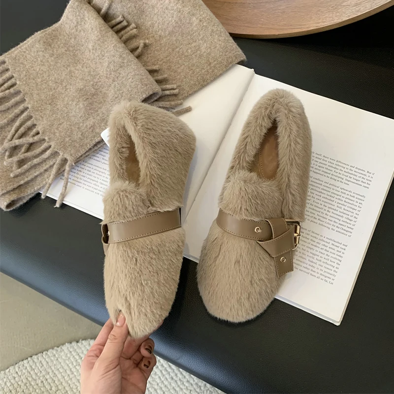 ZOOKERLIN New Winter Retro Women Snow Warm Suede Leather Lazy Loafers Boots Shoes Woman Lady Female Flats Botas Mujer Shoes Pump