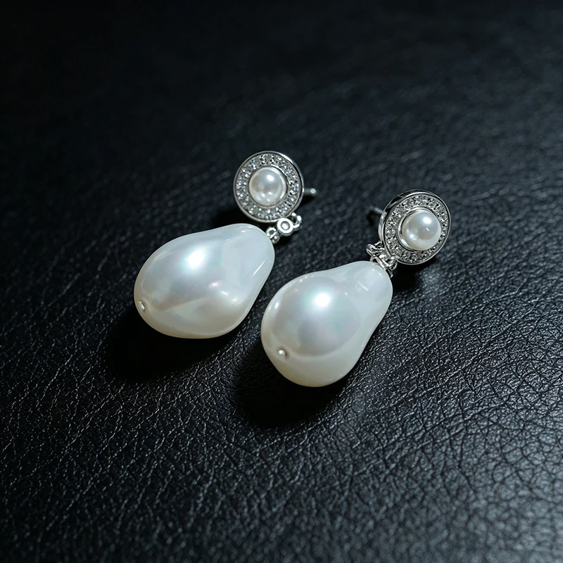 OZAN Barocke Muschelperlen 925 Sterling Silber Hängeohrringe Freiform-Perlen Modeschmuck für Damen – Detail 5