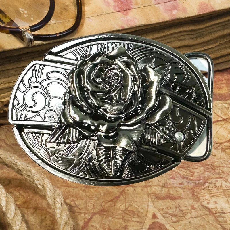 Adult Carved Invisible Knife Waist Belt Buckle Adjustable Western Cowboy Animal Pattern Engraved Belt Buckle for Men Teenager