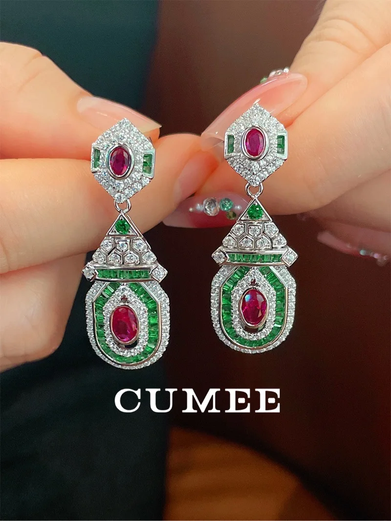 CUMEE Vintage Drop Earrings Fashion Style Cultivated Synthetic Ruby Women\'s Earrings. Silver Plated Gold