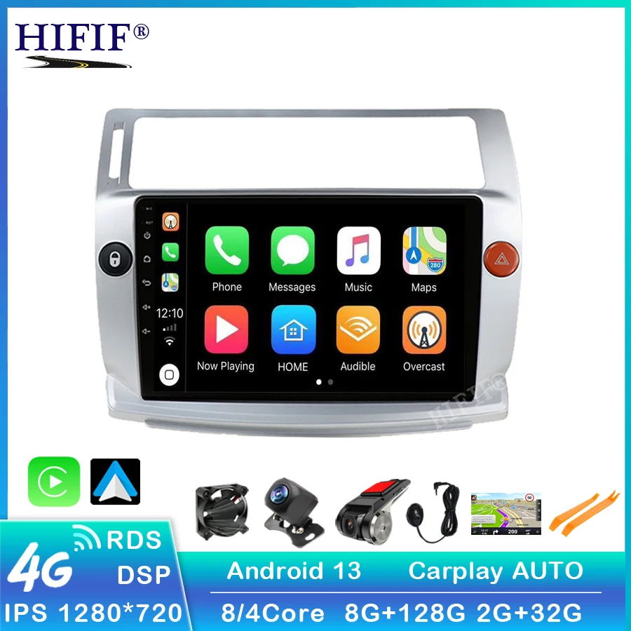 Android 13 For Citroen C4 C-Triomphe C-Quatre 2004 - 2009 Car Radio Multimedia Video Players Auto CarPlay 2 din AI Voice Control