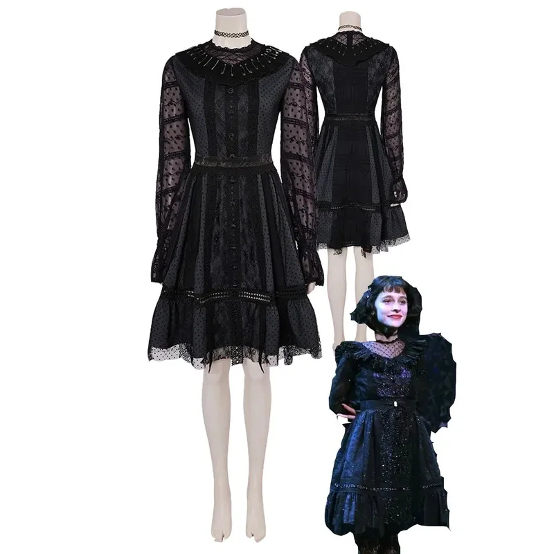 

Lydia Deetz Cosplay Women Fantasia Black Music Performance Dress Collar Movie Beetle Disguise Costume Girls Outfits Halloween
