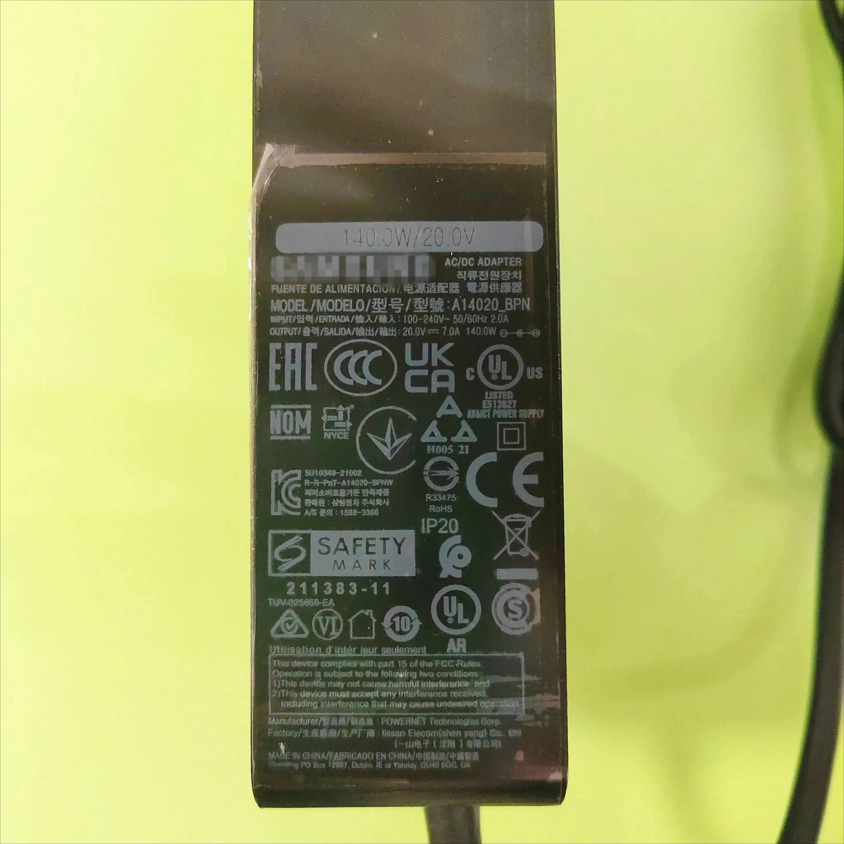 하이 퀄리티 BN44-01187C A14020-BPN 전원 공급 장치, 140W 20V 7A AC/DC 어댑터, A14020 BPN 전원 공급 장치 충전기, LCD TV 및 모니터