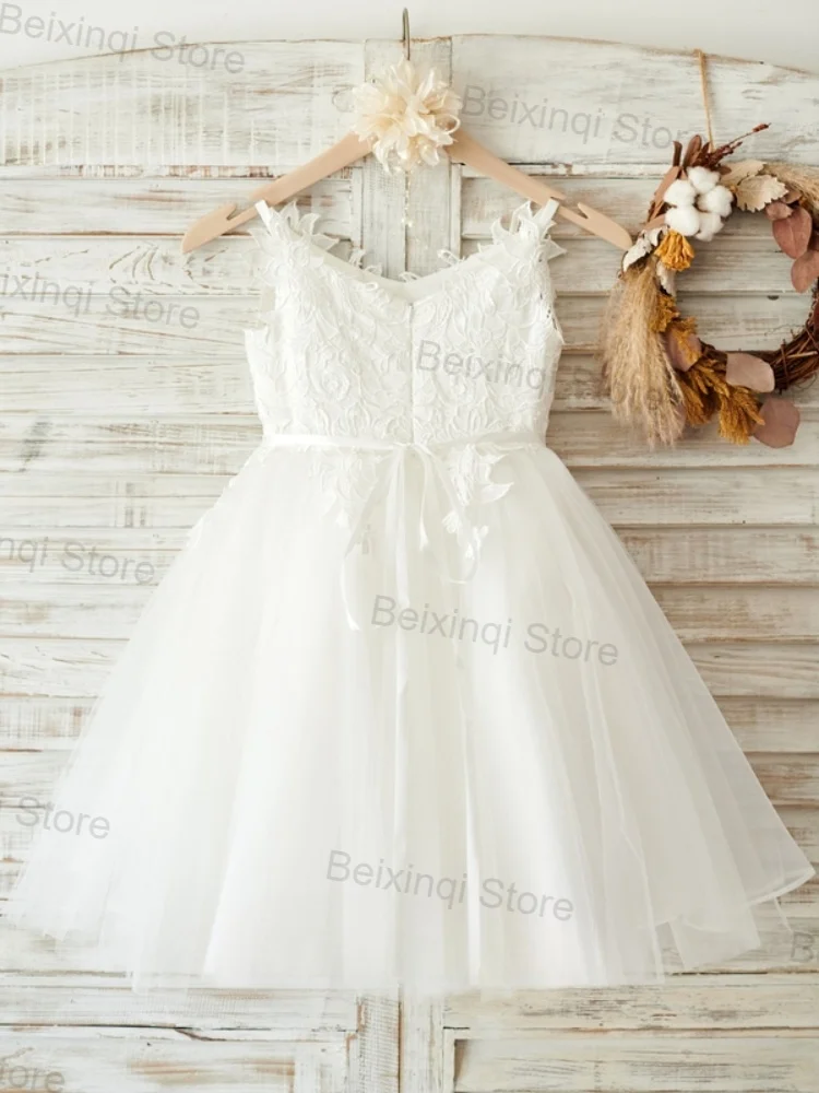 

Ivory Color Flower Girl Dress Tulle Suspenders Appliques Short Skirt Sale Low Price Child Birthday Elegant Evening Party Dresses