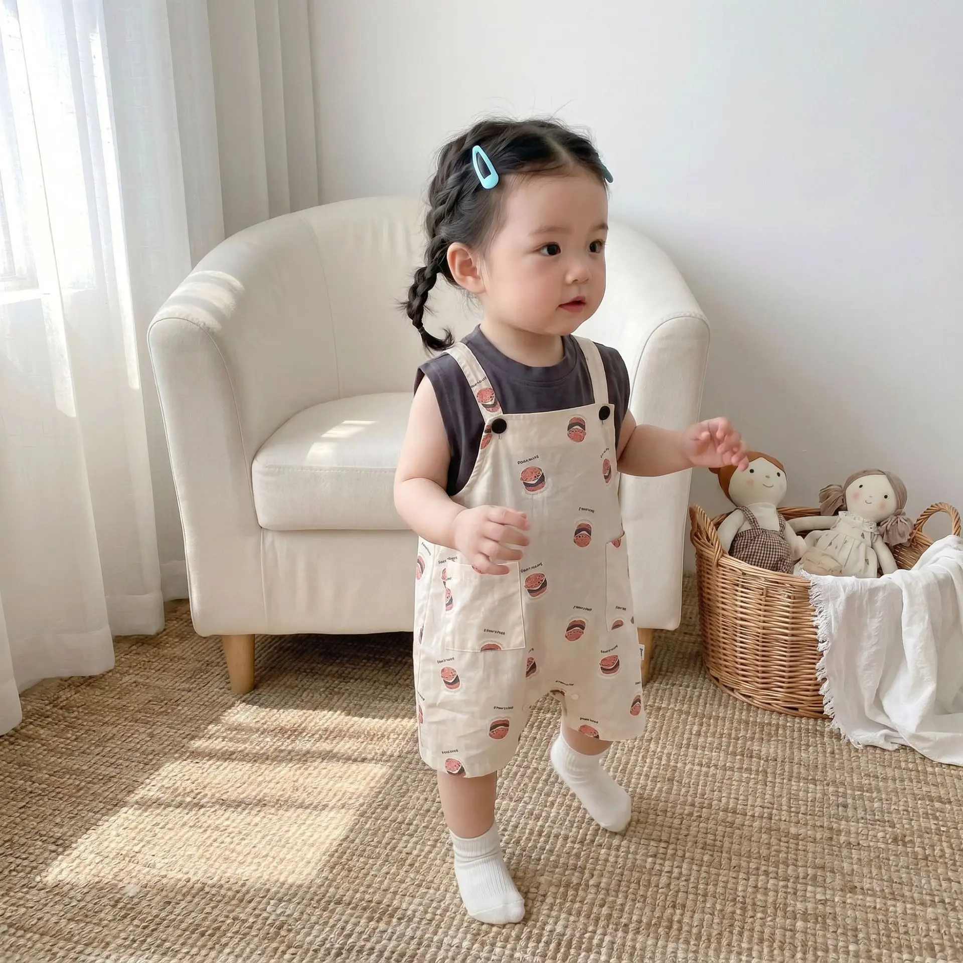 

2026 Children's Summer Clothing, Children's Cartoon Overalls, Top Set, Men's and Women's Casual Style Overalls, Climbing Clothes