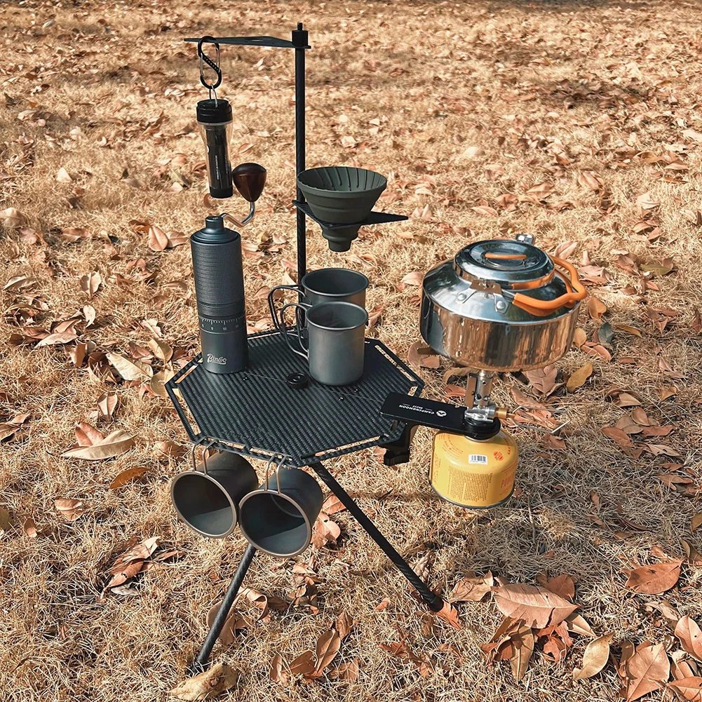 

Carbon Fiber Lightweight Folding Camping Table – Portable Multi-Functional Side Table with Coffee Stand, Lamp Mount & Integrate