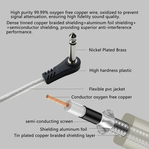 Imagen 2 del producto Cable de audio de Pedal de efecto de guitarra de 6 pulgadas, 12 pulgadas, 39 pulgadas, Cable Mono TS de ángulo recto de 1/4 pulgadas