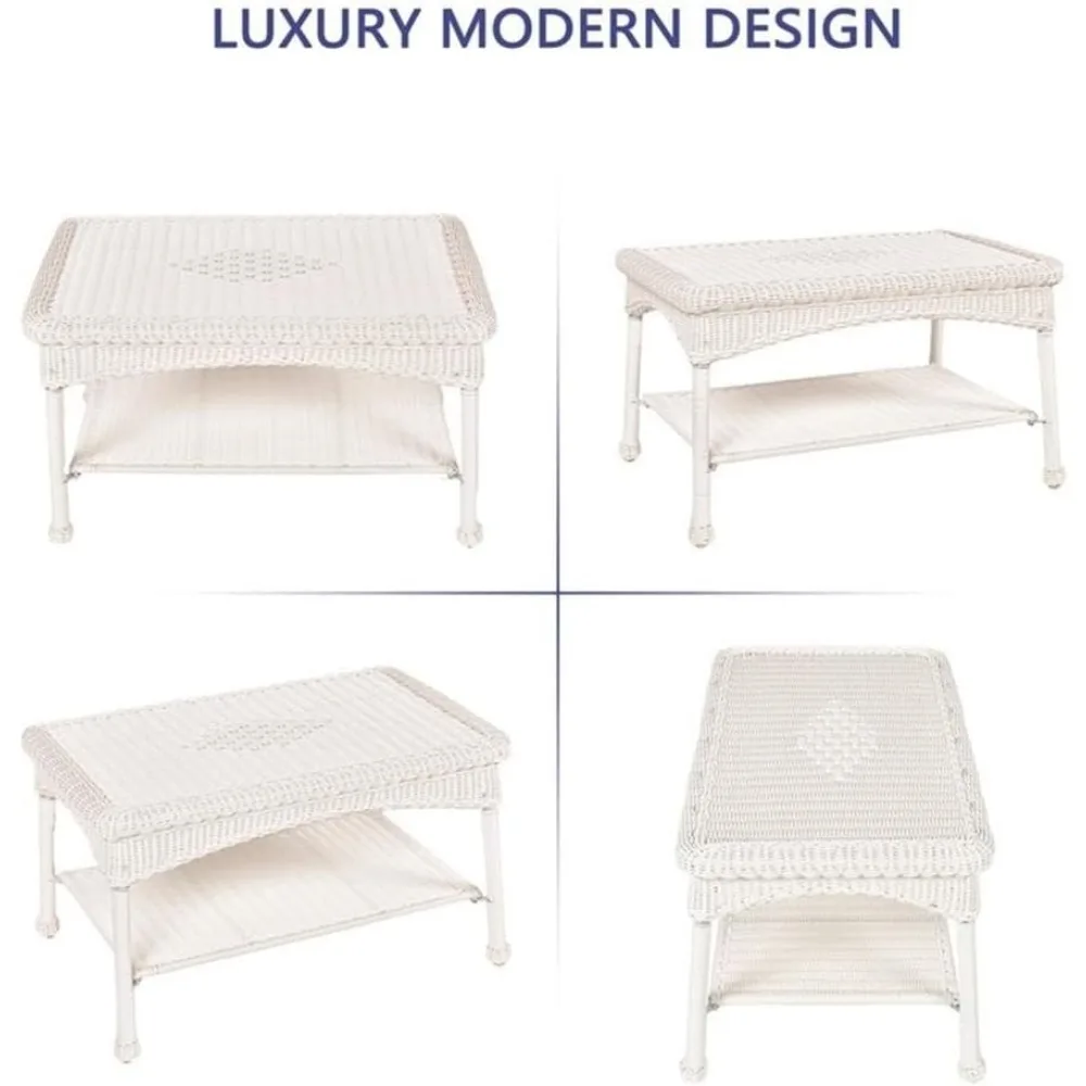 table basse d'extérieur contemporaine en osier blanc