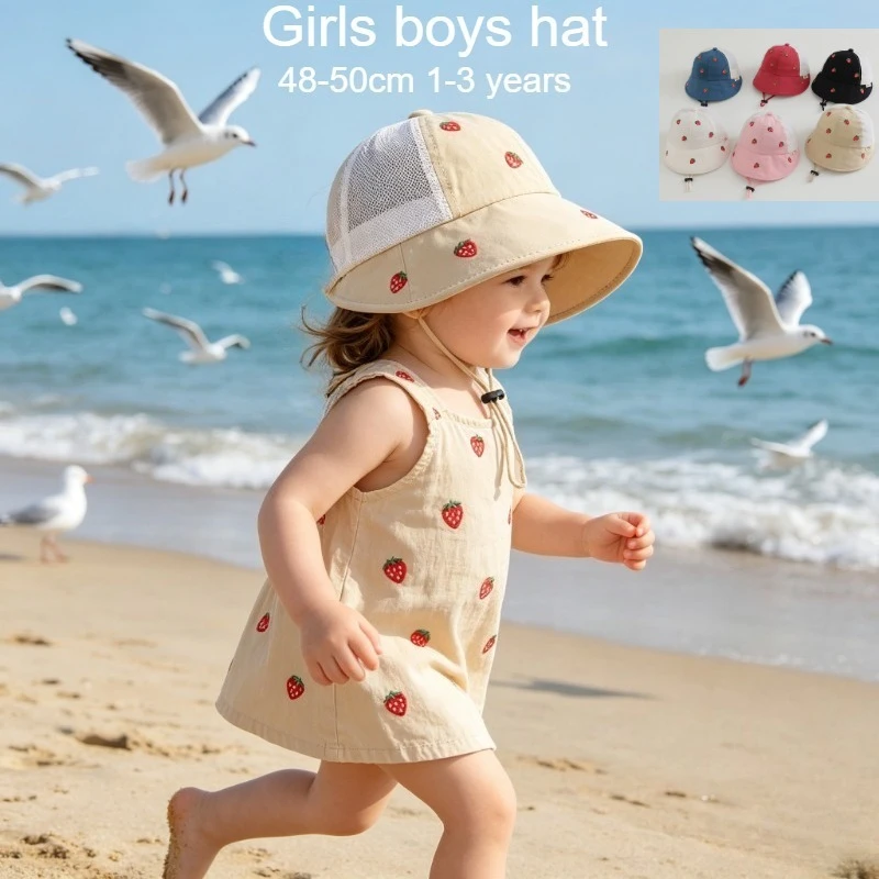 Baby Kinder Sommer Sonnenhut 48-50cm 1-3 Jahre Atmungsaktiver Mesh Anglerhut Süßer Bucket Hat für Jungen Mädchen UV-Schutz Kappe Hüte