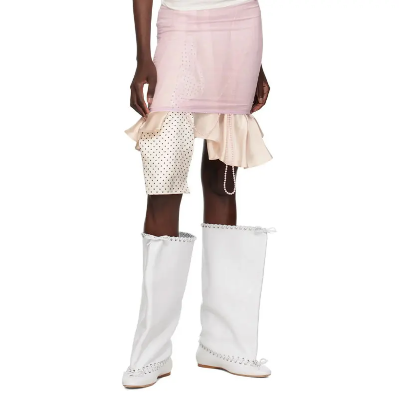 

Autumn Winter Women Round Toe Knee High Boots Woman Butterfly-Knot Wide Tube Height Increasing Botas Mujer Metal Decoration Boot