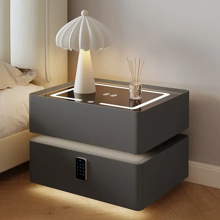 Smart bedroom furniture wireless bedside table wood light luxuriant simple modern night table