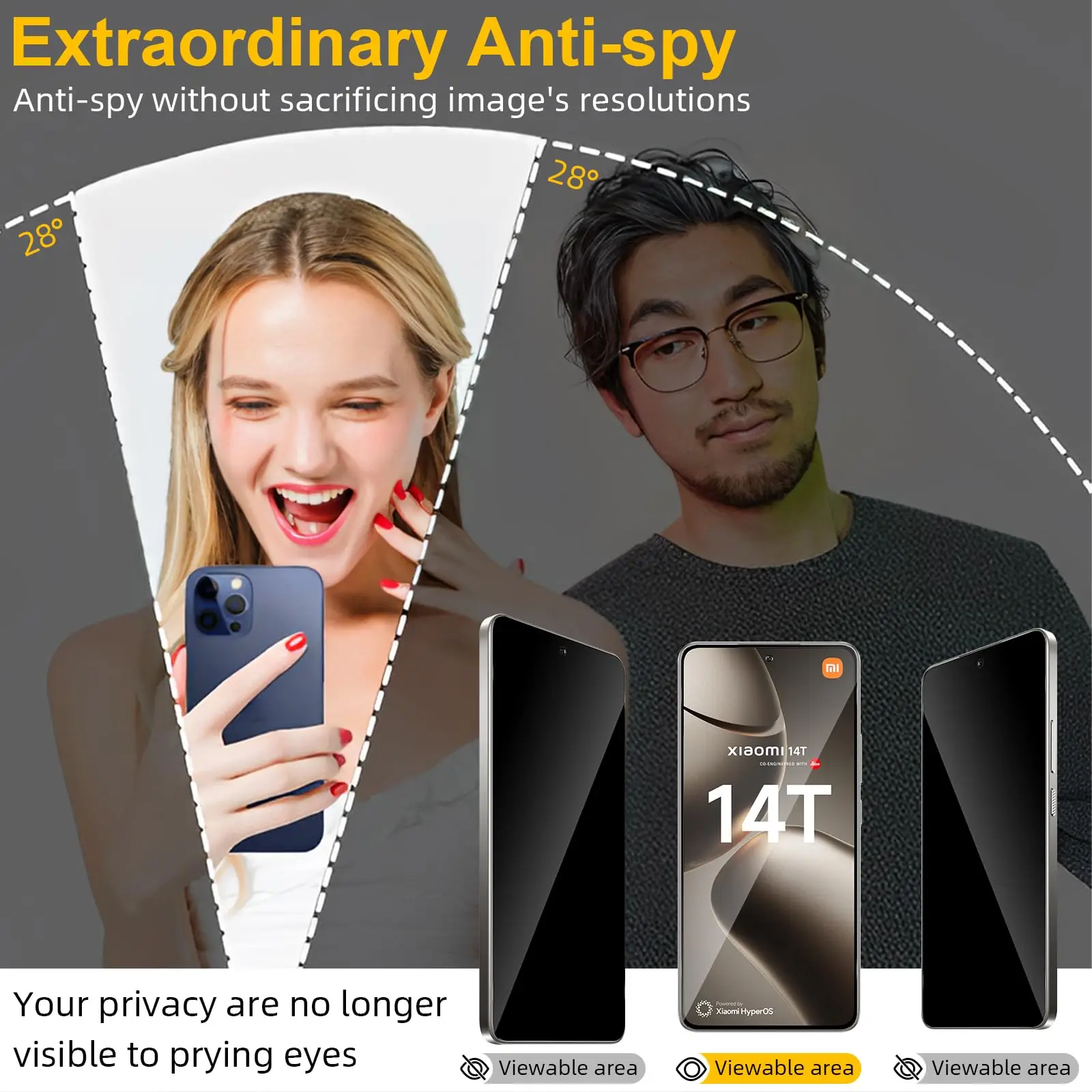 Xiaomi 14T Pro용 안티 스파이 화면 보호기, 강화 유리 개인 정보 보호 스크래치... - 1