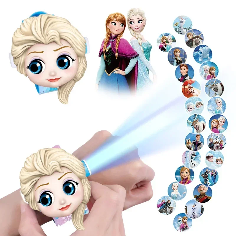 Disney-Montre de projection 3D Anime pour enfants, Frozen 2, Elsa, horloge de dessin animé, jouets pour filles, cadeaux d'anniversaire