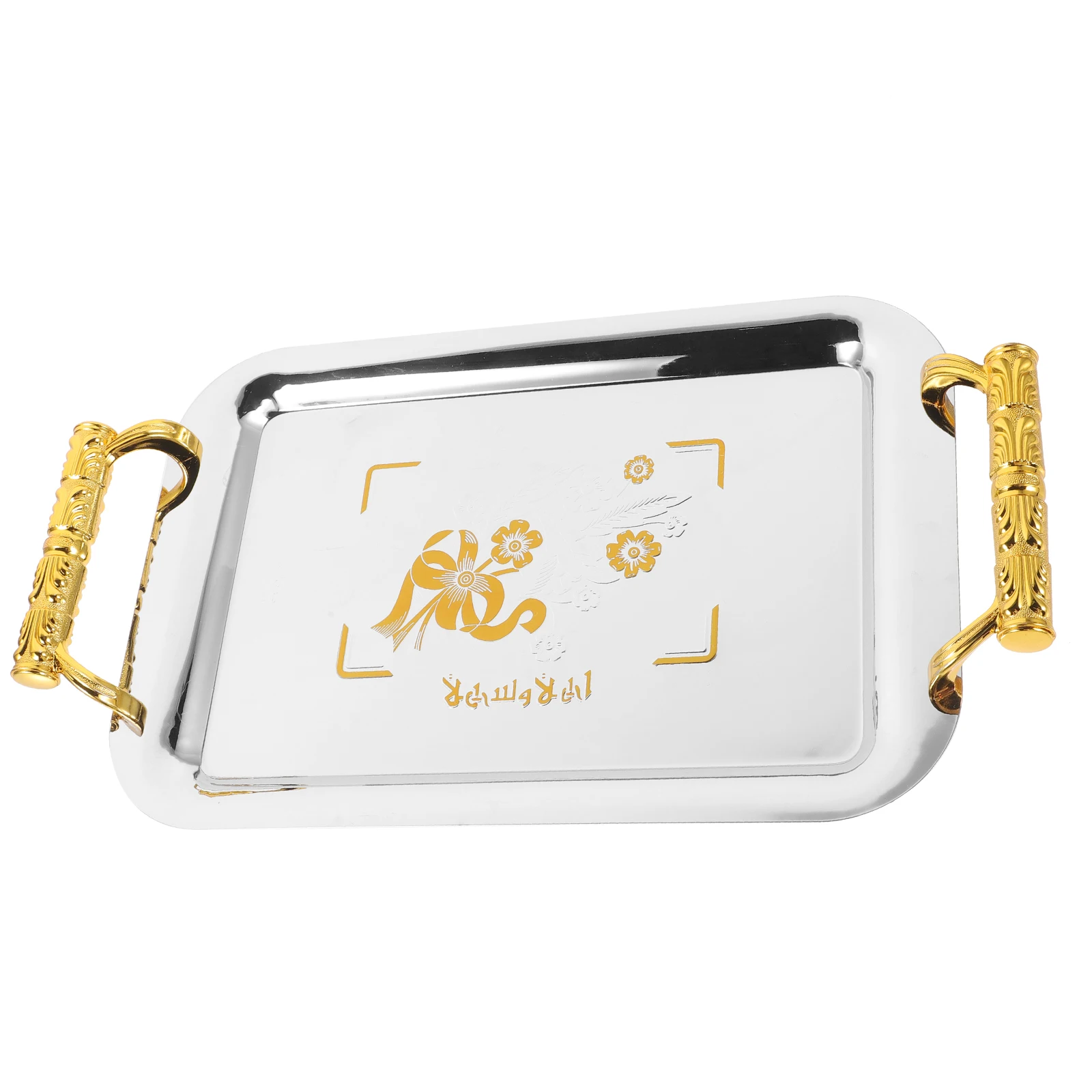 

Stainless Steel Serving Tray With Handles Coffee Table Fruit Dessert Snack Tray Desktop Vanity Decorative Plate Reusable Fine