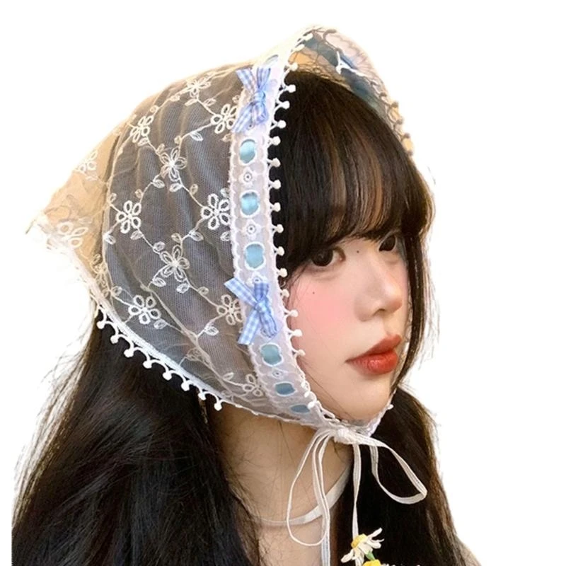 Balletcore Hoofddoek Wit Geborduurd Balletcore Artistieke Strik voor Meisjes En Modeliefhebbers