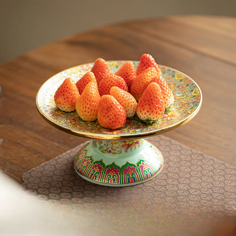 Enamel Chinese Fruit Plate Ceramic Compote Living Room Tea Cake Tray Household Tray Tribute Plate Kung Fu Tea Set