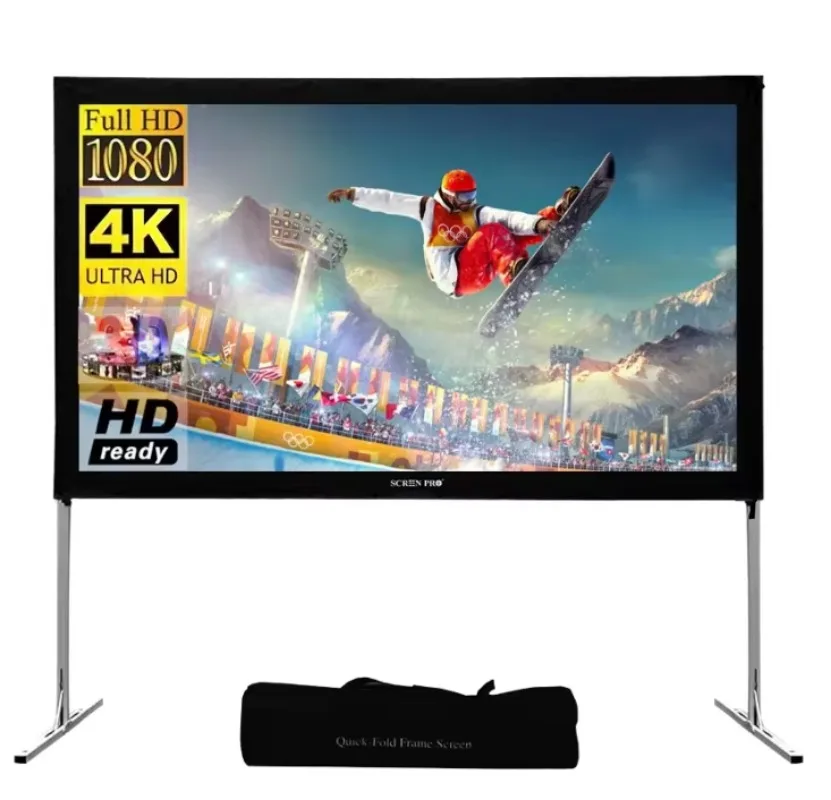 Portable Quick Fold Projector Screen 72 84 100 120 150 Inch 16:9 4K HD White with Carry Bag for Outdoor Movie