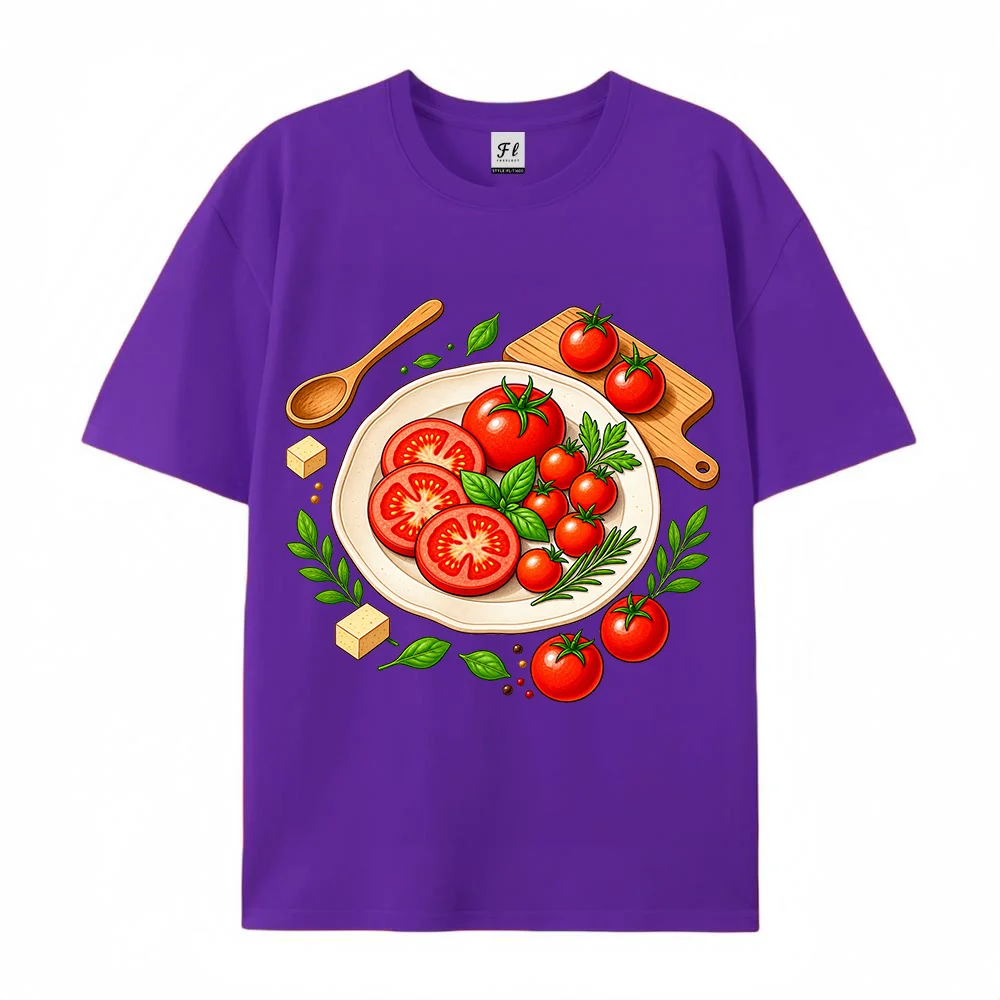 Women's Tomato Salad Graphic T Shirt Fresh Vegetable Food Lover Cute Kitchen Casual Short Sleeve Summer Yellow Tee Gift ﻿