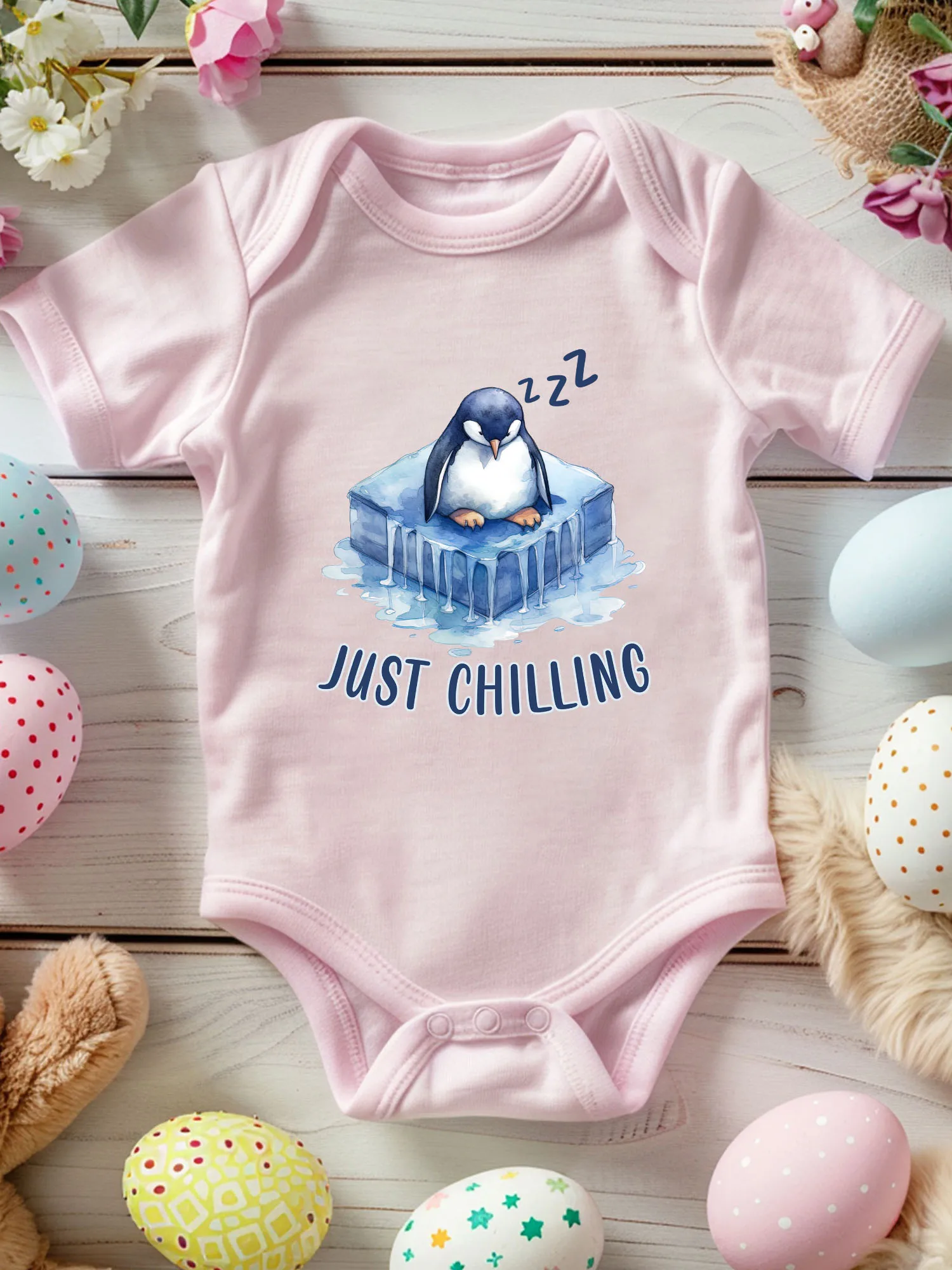 

Комбинезон для ползания унисекс Penguin Just Chilling, 100% хлопок, мягкий, всесезонный, розовый, 190 г/м²