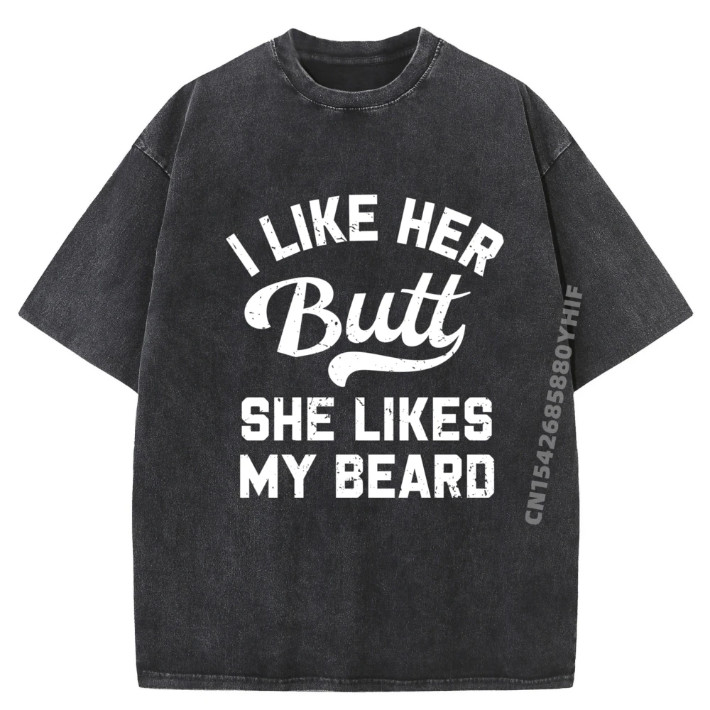 

Мне нравится ее приклад, она любит моя борода, необычная шутка, милая футболка большого размера, мужская трендовая мытая футболка