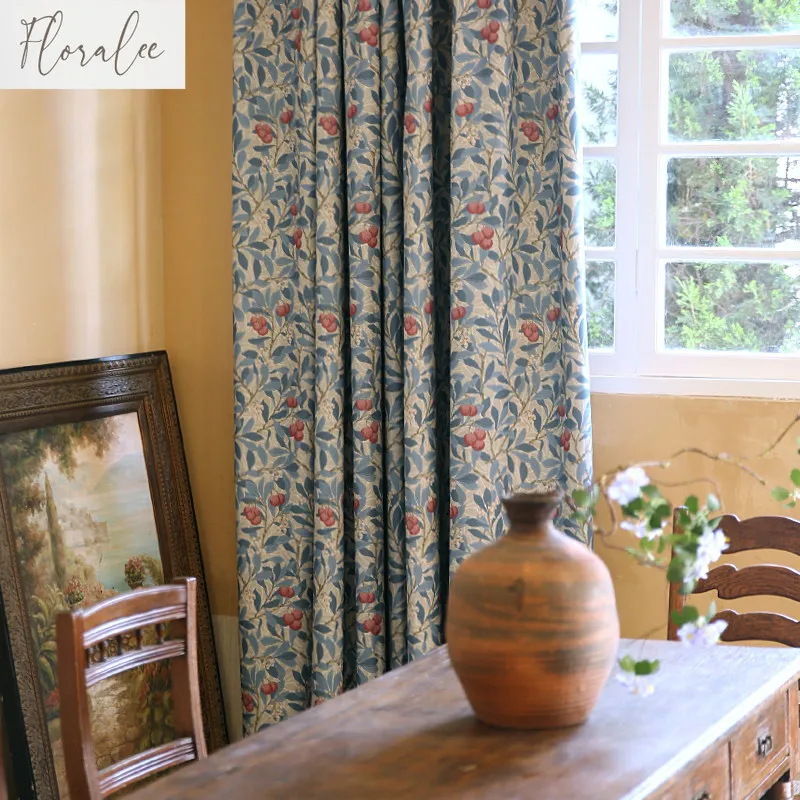 90% Physical Blackout Retro Pastoral American Polyester-cotton Customization Curtains for Living Dining Room Bedroom Window