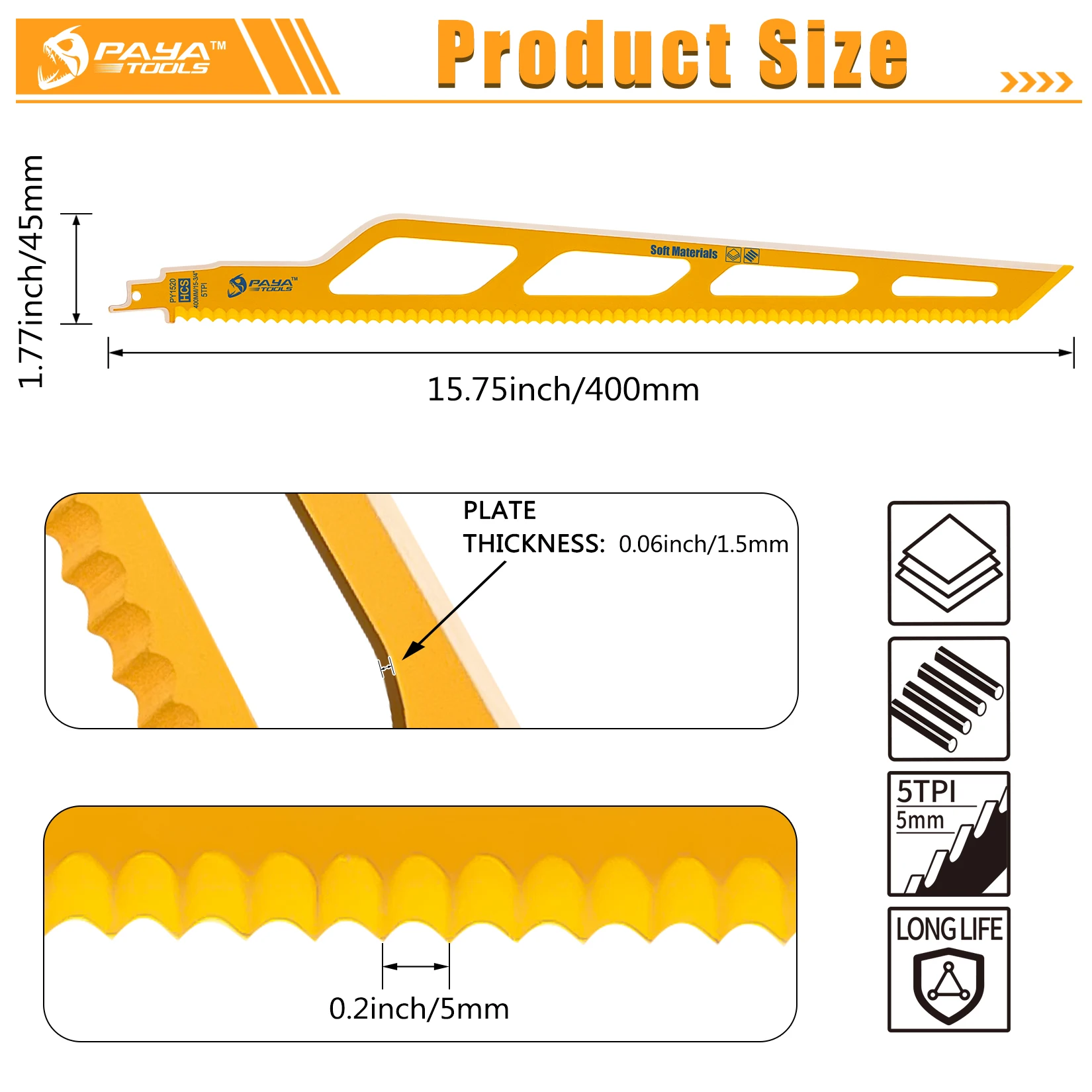 PAYA 3 Types 228mm 300mm 400mm Soft Material Cutting Reciprocating Saw Blade Set Fibre Insulation Blade for Mineral Foam Carpet