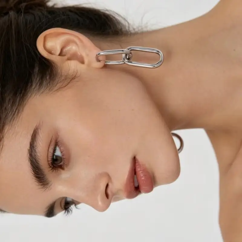 

Silver Plated Geometric Oval Hoop Earrings Women Simple Detachable Fashion Jewelry Accessories Gift