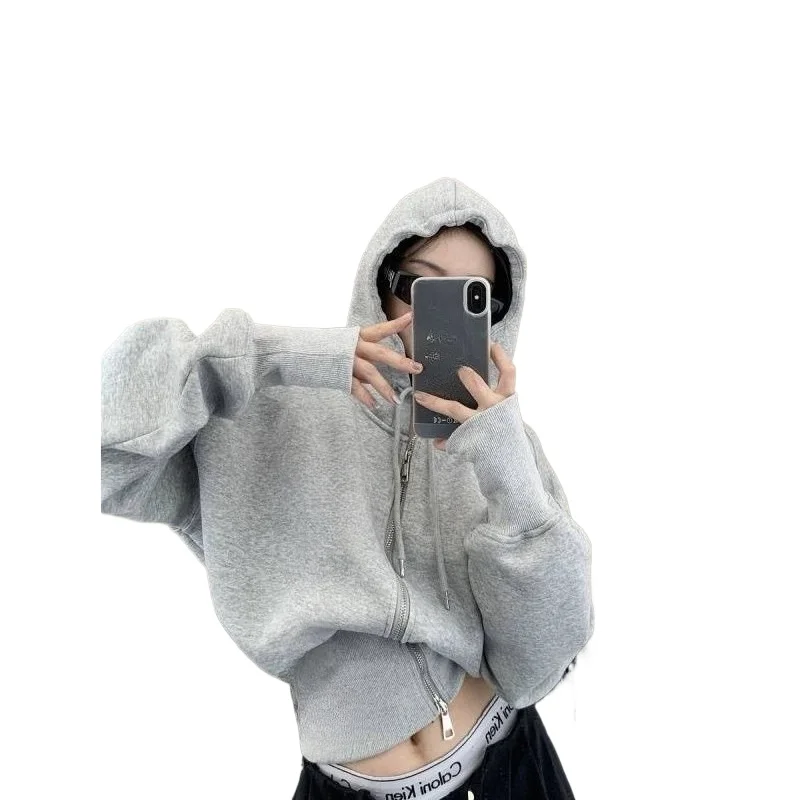 Autumn new washed niche widened thread short hooded jacket loose retro waist jacket women's trend comfortable and beautiful
