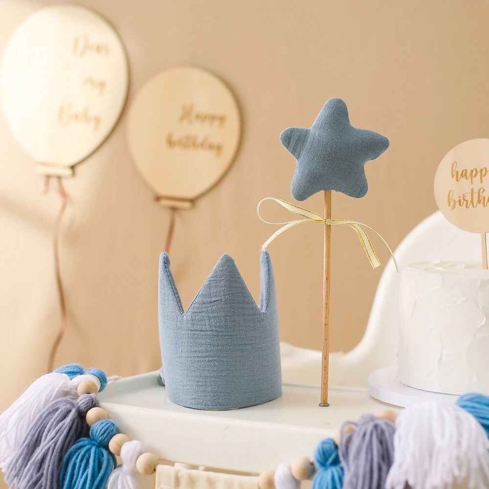 Baby Birthday Party Hat Magic Wand Newborn Party Commemorative Photography Props Kids Crown Magic Wand Toy Set Children Gifts