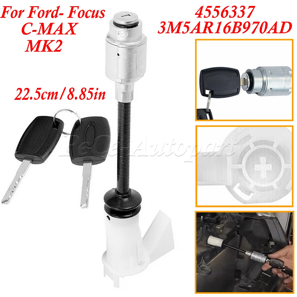 4556337 3M5AR16B970AD Car Hood Latch Lock Cylinder Repair Kit For Ford- Focus C-MAX 2003-2007 MK2 2004-2012 with 2 keys