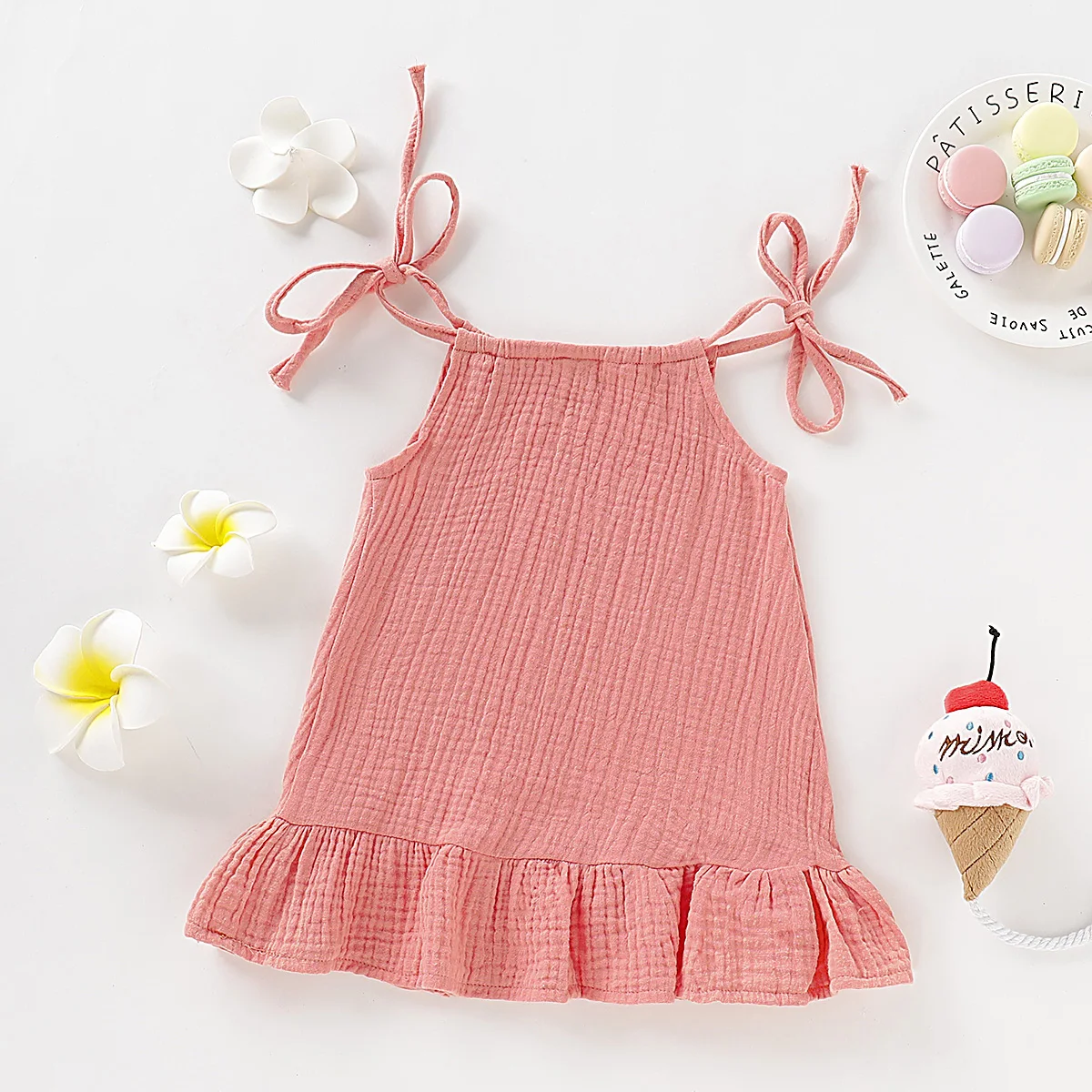 Children\'s Clothing Girl Solid Color Tie up Bow Dress, Suitable for 1-5 Year Old Girls Going out for Summer Fashion Dress